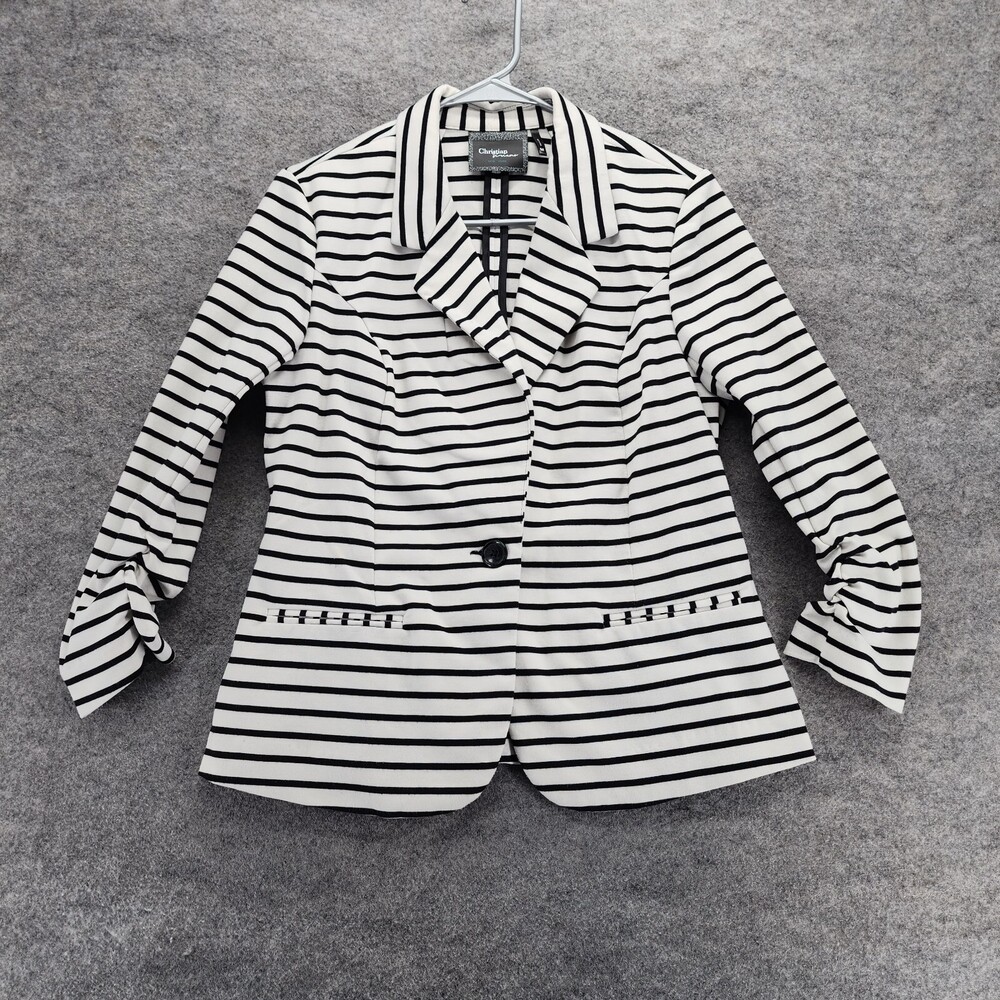 Christian Siriano Blazer Womens Medium One Button White Striped